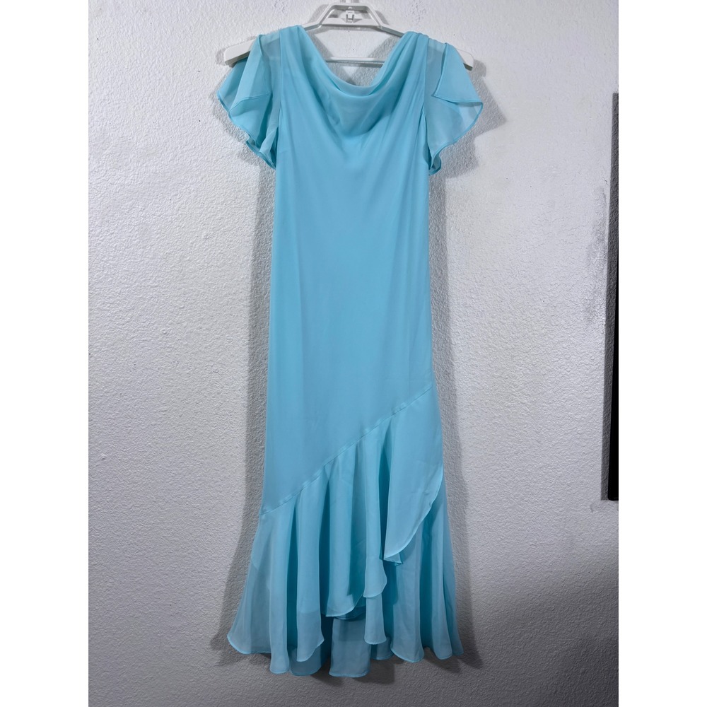 Liz Baker Midi Dress 10P *Actual Color Seafoam Green‎ Vintage Y2K Ruffle Chiffon